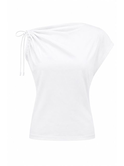 Top con collo asimmetrico in cotone stretch Bianco Alpha Studio | AD-6430C2000